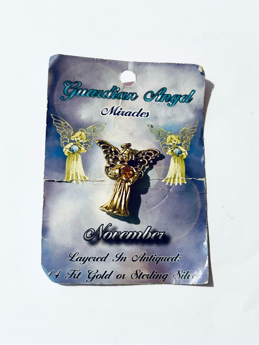 Vintage Gold Tone November Birthstone Guardian Angel Pin